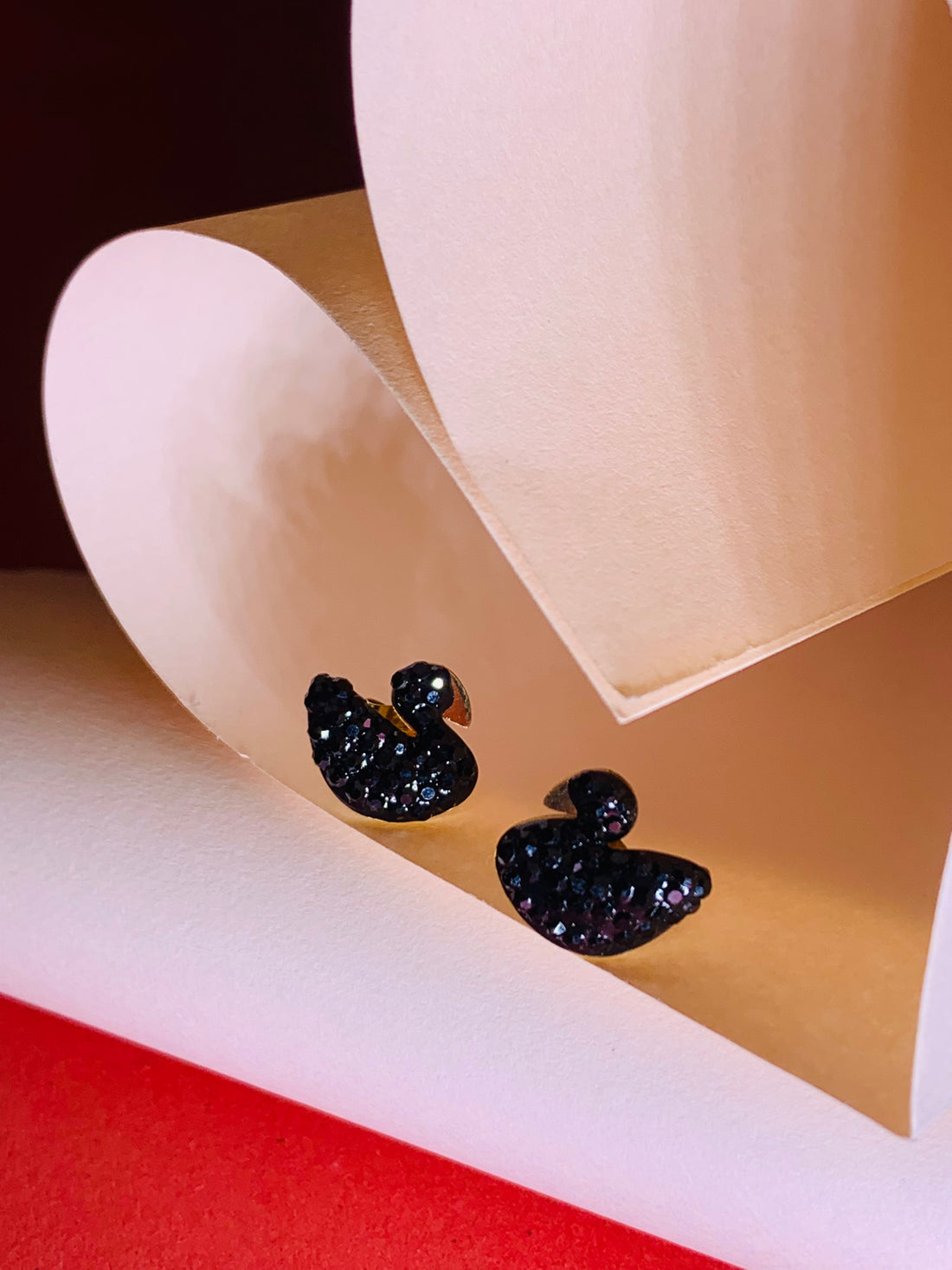 Swan Ear Studs Black