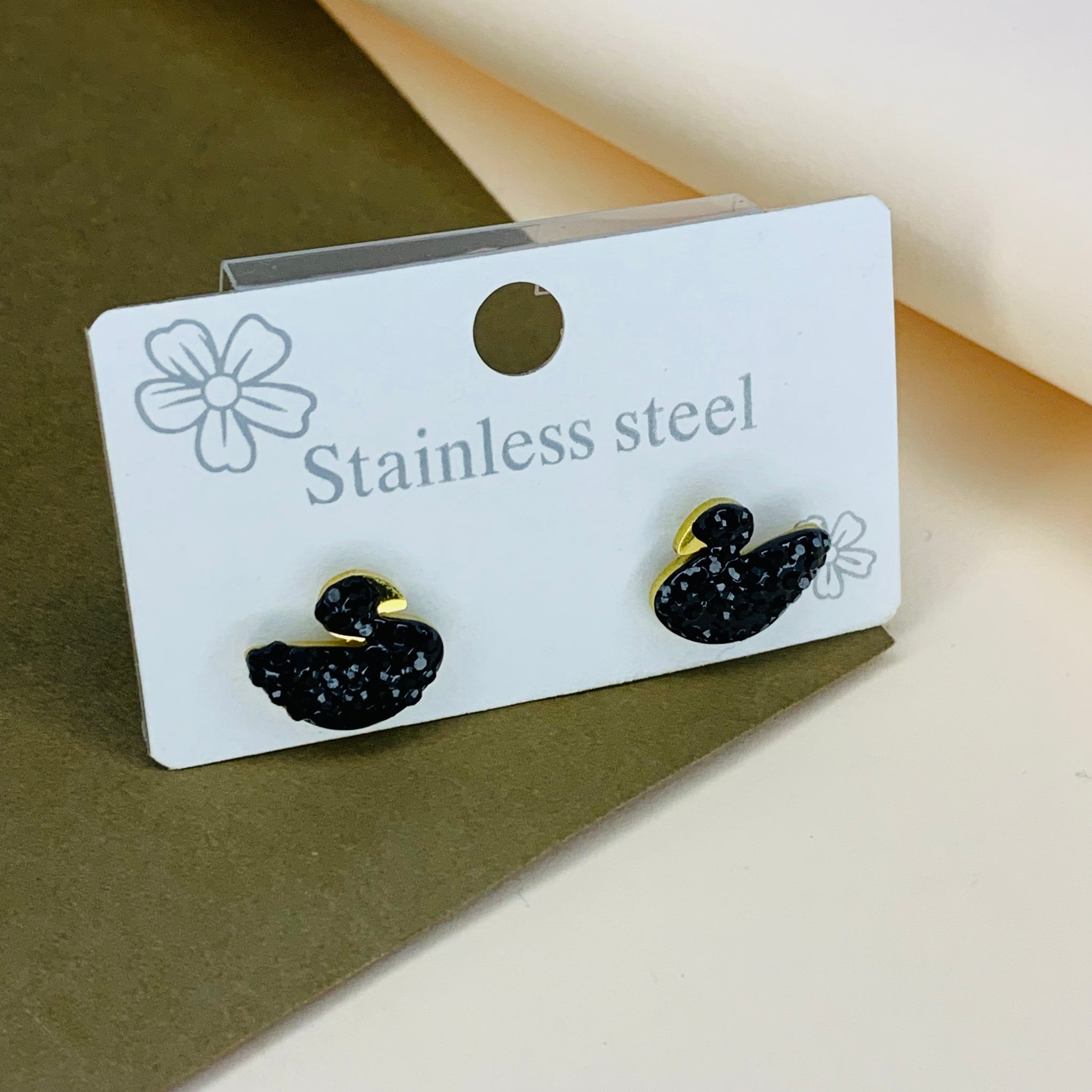 Swan Ear Studs Black