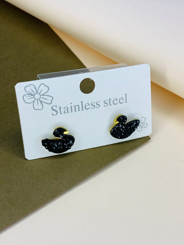 Swan Ear Studs Black